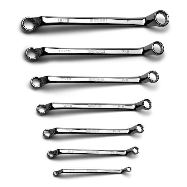75-Degree Deep Offset Double Box End Wrench Set, 1/4 1in., SAE, 7-Piece Heavy Duty Canvas Pouch
